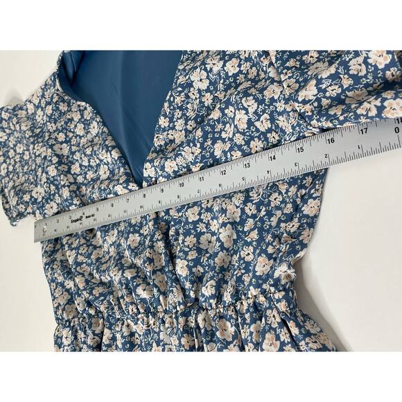 Sienna Sky Floral Ditsy Pattern Flutter Sleeves Hi-Low Wrap Midi Dress Blue S - Picture 11 of 12